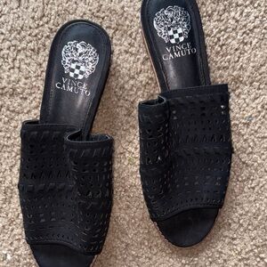 Vince Camuto Black Perforated Mules